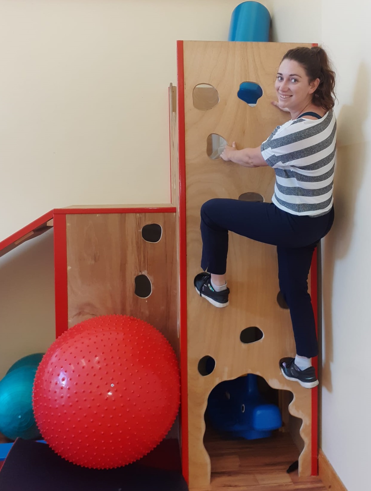 Physiotherapist Caitriona on a climbing frame