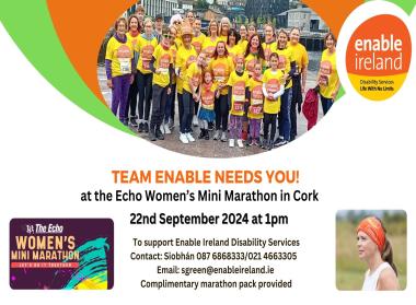 Graphic to promote signing-up to run with Team Enable in the Echo Women's Mini Marathon